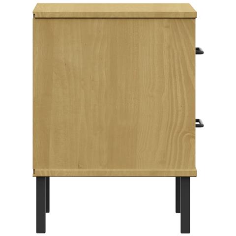 Comodino Con Gambe In Metallo Marrone Legno Massello Pino Oslo - Foto 2
