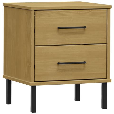 Comodino Con Gambe In Metallo Marrone Legno Massello Pino Oslo - Foto 1