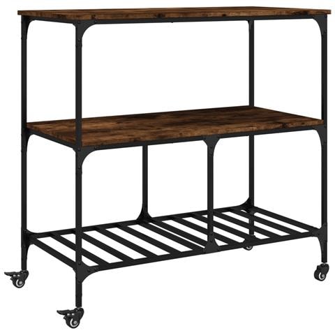 Carrello Da Cucina Rovere Fumo 100x50x95cm In Legno Multistrato - Foto 2