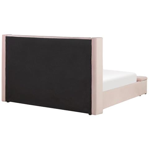 Letto Matrimoniale Ad Acqua Velluto Rosa Pastello Con Panca Portaoggetti 180 X 200 Cm Noyers - Foto 2