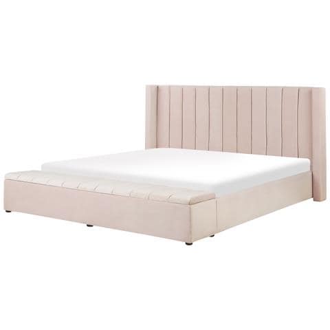 Letto Matrimoniale Ad Acqua Velluto Rosa Pastello Con Panca Portaoggetti 180 X 200 Cm Noyers - Foto 6