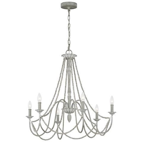 Lampadario Classico Maryville Acciaio Grigio Slavato Legno 6 Luci E14 - Foto 1