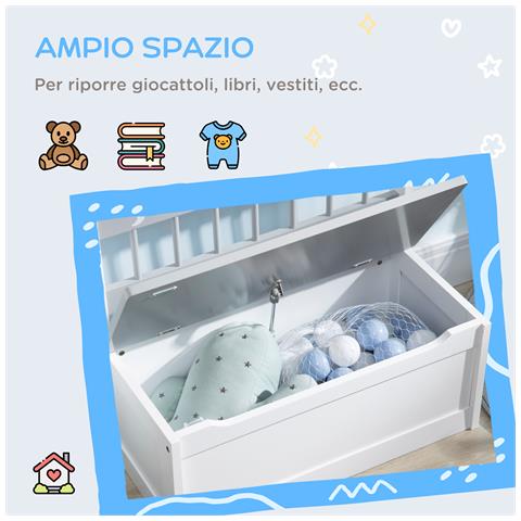 Cassapanca Moderna Portagiochi Con Leva A Gas, In Mdf E Legno Di Pino, 60x30x50 Cm, Bianco E Grigio - Foto 2