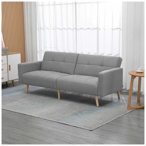 Divano Letto Matrimoniale Con Tessuto Traspirante Effetto Lino E Schienale Regolabile, 205x88x80 Cm, Grigio - Foto 2