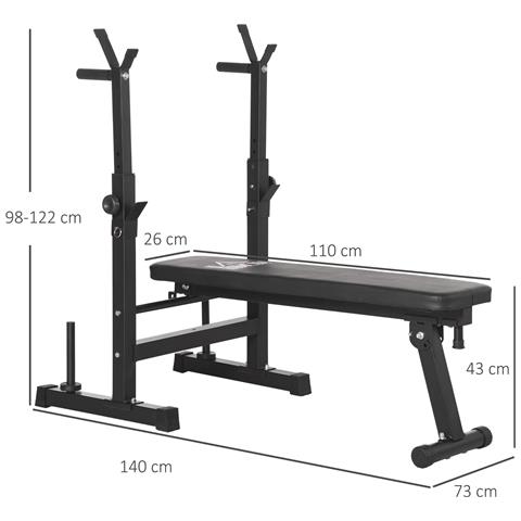 Panca Pesi Pieghevole Con 8 Altezze Regolabili E Supporto Bilanciere Per Sollevamento Pesi E Trazioni, In Acciaio E Pu, 140x73x98-122cm, Nera - Foto 2