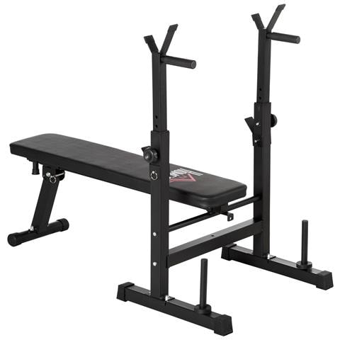 Panca Pesi Pieghevole Con 8 Altezze Regolabili E Supporto Bilanciere Per Sollevamento Pesi E Trazioni, In Acciaio E Pu, 140x73x98-122cm, Nera - Foto 1