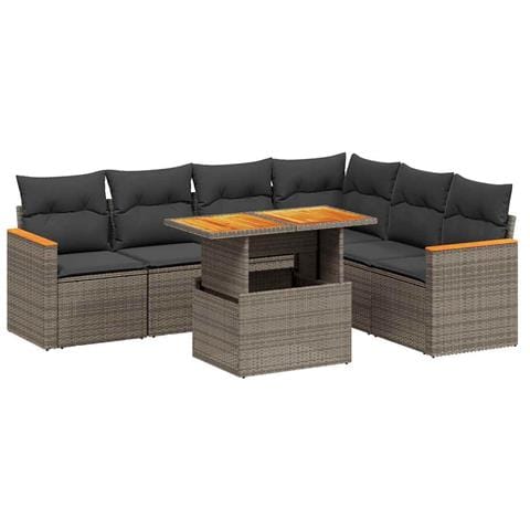 Set Divani Da Giardino 7 Pz Con Cuscini Grigio In Polyrattan - Foto 1