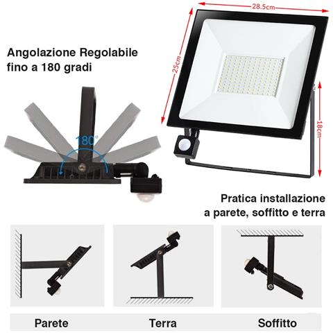 Faro LED 100W Luce Alta Luminosita 8000lm Faretto esterno con Sensore Movimento - Foto 2