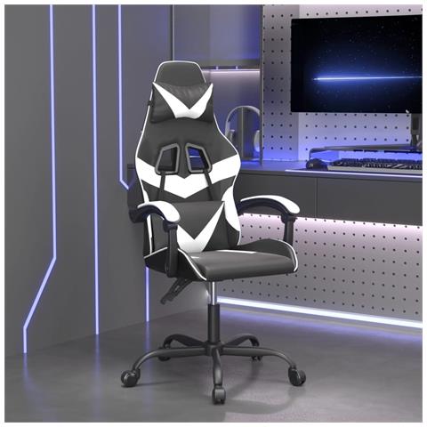 Sedia da Gaming Girevole Nero e Bianco in Similpelle - Foto 2