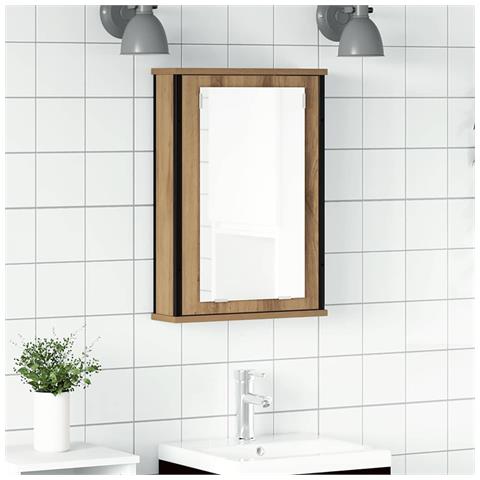 Mobile Bagno Specchio Rovere Artigianale 42x12x60 cm Truciolato - Foto 1