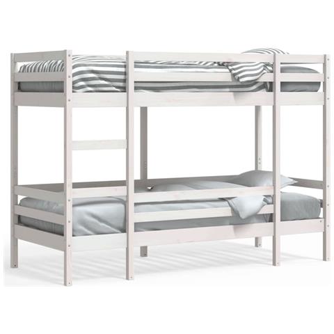 Letto A Castello Bianco 75x190 Cm In Legno Massello Di Pino - Foto 2