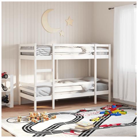 Letto A Castello Bianco 75x190 Cm In Legno Massello Di Pino - Foto 1