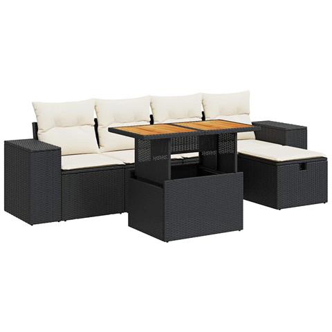 Set Divano Da Giardino 6 Pz Con Cuscini Nero Polyrattan Acacia - Foto 2