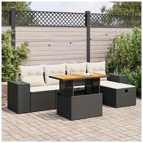 Set Divano Da Giardino 6 Pz Con Cuscini Nero Polyrattan Acacia - Foto 1