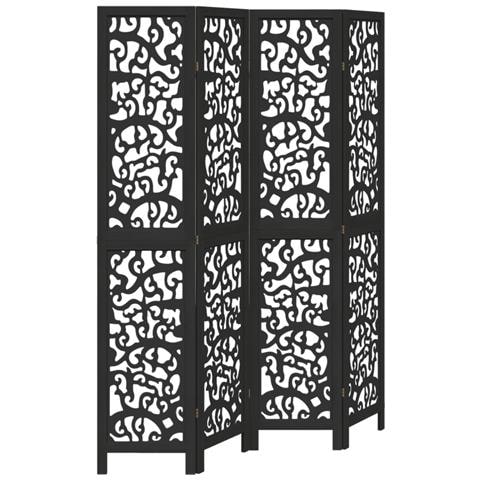 Divisorio Ambienti 4 Pannelli Nero Legno Massello Di Paulownia - Foto 2