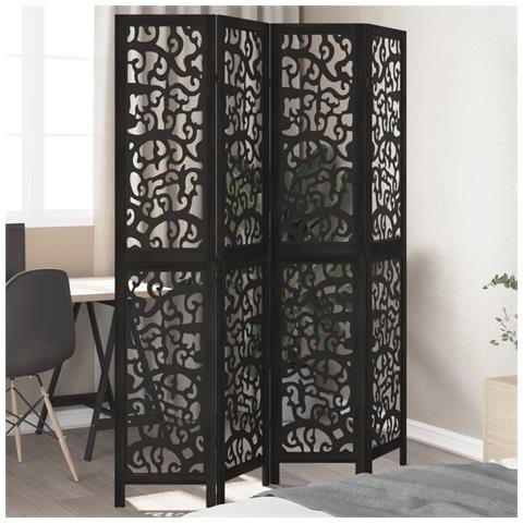 Divisorio Ambienti 4 Pannelli Nero Legno Massello Di Paulownia - Foto 1