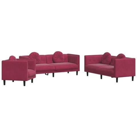 Set Di Divani 3 Pz Con Cuscini Rosso Vino In Velluto - Foto 2