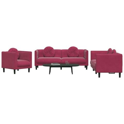 Set Di Divani 3 Pz Con Cuscini Rosso Vino In Velluto - Foto 3