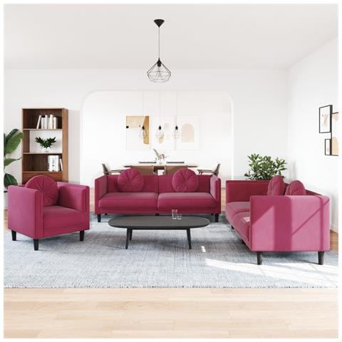 Set Di Divani 3 Pz Con Cuscini Rosso Vino In Velluto - Foto 1