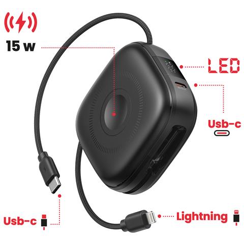 Batteria Esterna Magsafe 15w 10000mah Con Cavi Usb-c E Lightning, Nero - Foto 2