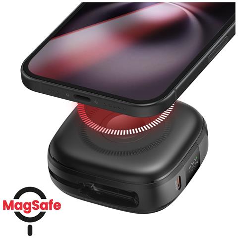 Batteria Esterna Magsafe 15w 10000mah Con Cavi Usb-c E Lightning, Nero - Foto 5