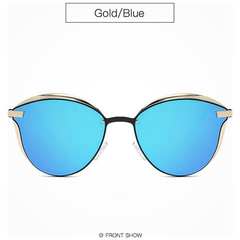 Eleganti Occhiali Da Sole A Specchio Con Montatura Dorata Blue - Foto 2
