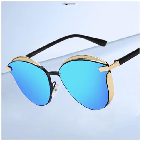 Eleganti Occhiali Da Sole A Specchio Con Montatura Dorata Blue - Foto 4