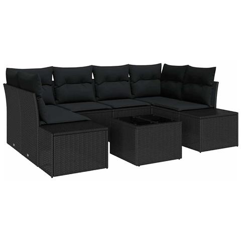 Set Divano Giardino 7 Pezzi con Cuscini Nero Rattan PE - Foto 1