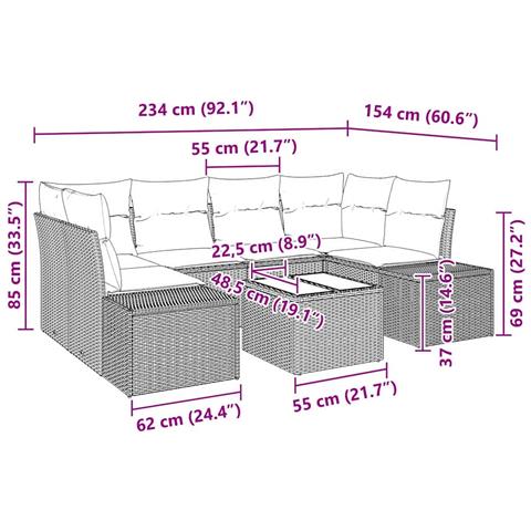 Set Divano Giardino 7 Pezzi con Cuscini Nero Rattan PE - Foto 9