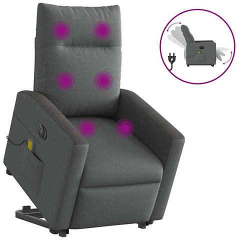 Poltrona Alzapersona Massaggi Elettrica Grigio Scuro Tessuto - Foto 1