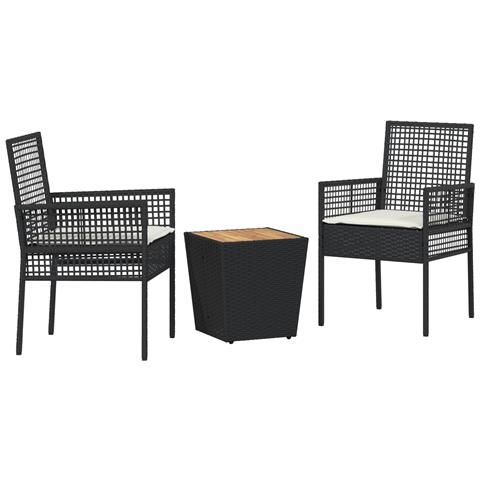 Set da Giardino Bistro 3 Pezzi con Cuscini Nero Rattan Sintetico - Foto 1