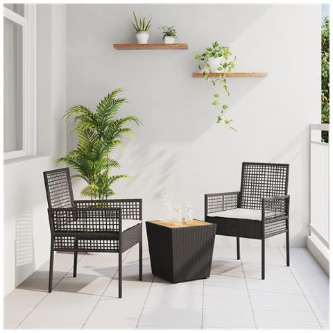 Set da Giardino Bistro 3 Pezzi con Cuscini Nero Rattan Sintetico - Foto 2