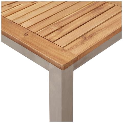 Set da Pranzo Giardino 5 Pezzi in Legno Massello di Acacia, Tavolo da Pranzo Esterno 150x90x75 cm in Legno Massello di Acacia, Sedie da Giardino impilabili 4 pz in Legno Massello di Acacia e Metallo - Foto 9