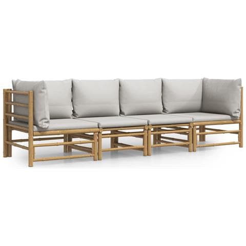 Set Salotto da Giardino 4pz con Cuscini Grigio Chiaro Bambù - Foto 1