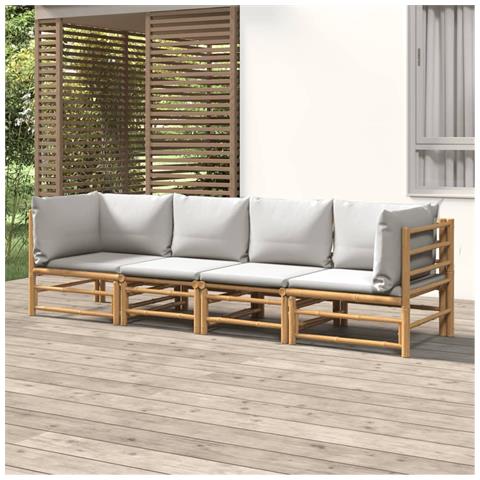 Set Salotto da Giardino 4pz con Cuscini Grigio Chiaro Bambù - Foto 2