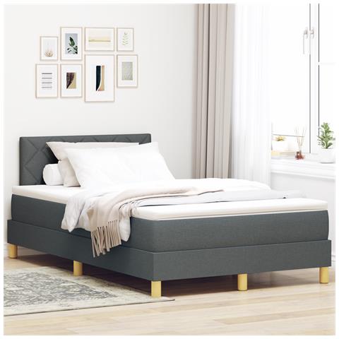 Letto con Rete a Molla con Materasso Grigio Scuro 120x190 cm Tessuto - Foto 2