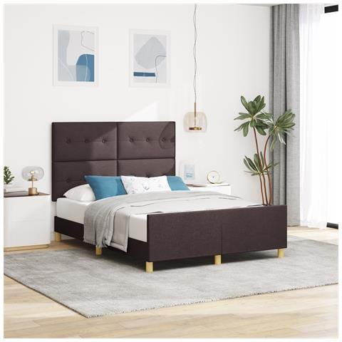Struttura Letto Marrone Scuro 140x190 cm Tessuto - Foto 2