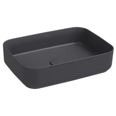 Lavabo Rettangolare Da Appoggio Senza Troppo Pieno In Ceramica Senza Foro Rubinetto - Antracite Opaco - Foto 1