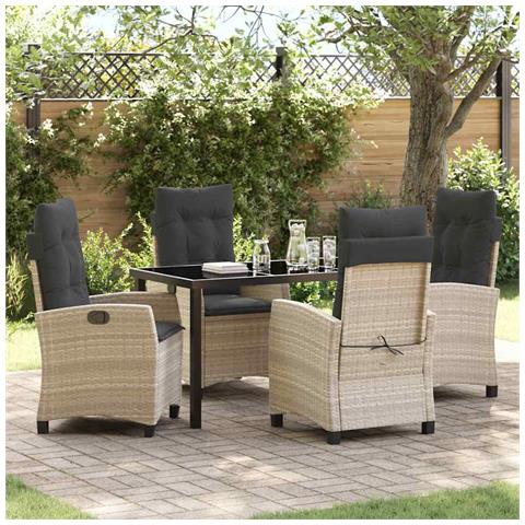 Set da Pranzo per Giardino 5 pcs Grigio chiaro polyrattan - Foto 2