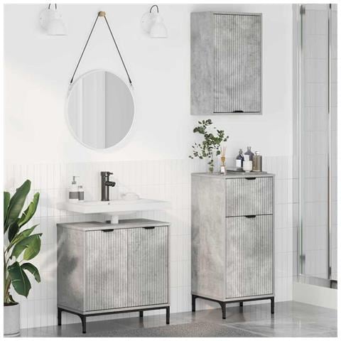 Set di mobili per il bagno con cassetto 3 pcs Grigio cemento - Foto 2