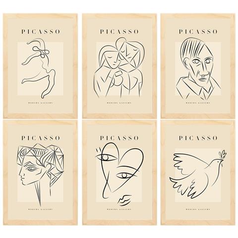 Nacnic Set Di 6 Stampe Künstlerischen Illustrationen Von Pablo Picasso Harmonie Sammlung Von Dekorationsgemälden Im Kunstgalerie Rahmen Aus Hellem Holz A3 Telaio In Legno Chiaro - Foto 1