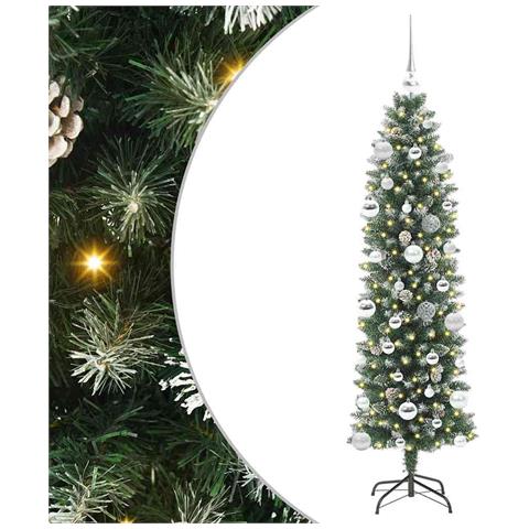 Albero di Natale Artificiale Sottile Verde e Bianco 150 cm - Foto 1