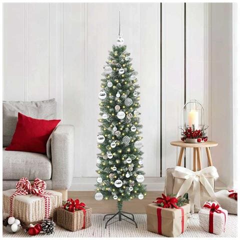 Albero di Natale Artificiale Sottile Verde e Bianco 150 cm - Foto 2