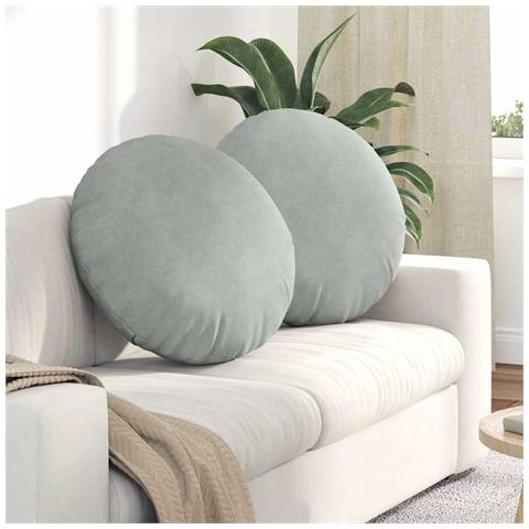 Cuscini per Seduta 2 pcs Grigio chiaro Ø 40 x 13 cm Velluto - Foto 2