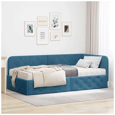 Cornice del letto ad angolo Blu 90 x 190 cm Velluto - Foto 2