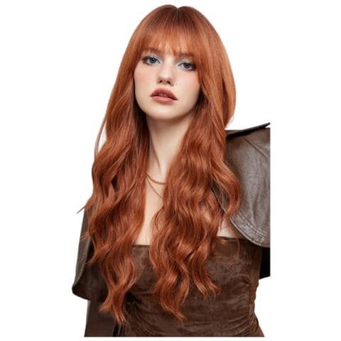 Parrucca Lunga Ondulata Con Frangia, Capelli Sintetici Termoresistenti Per Moda E Uso Quotidiano Brown - Foto 1