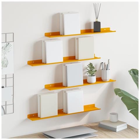 Scaffale da parete 4 pcs Giallo senape 60 x 9 x 2,5 cm - Foto 2