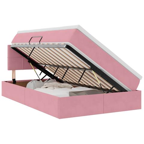 Letto con contenitore e LED con led Rosa 120 x 200 cm Velluto - Foto 1