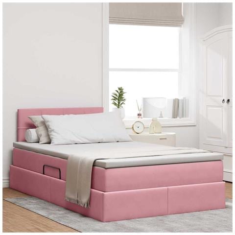 Letto con contenitore e LED con led Rosa 120 x 200 cm Velluto - Foto 2