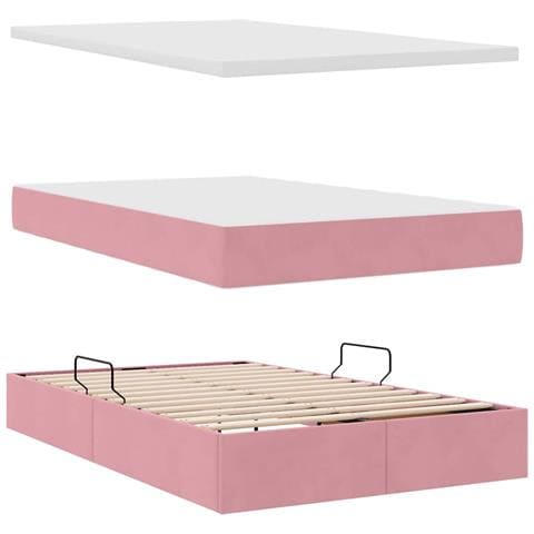 Letto con contenitore e LED con led Rosa 120 x 200 cm Velluto - Foto 9